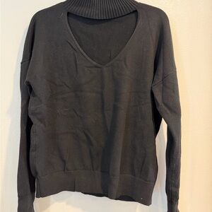 Sexy Deep Vneck Cutout Black Mock Neck Sweater Large